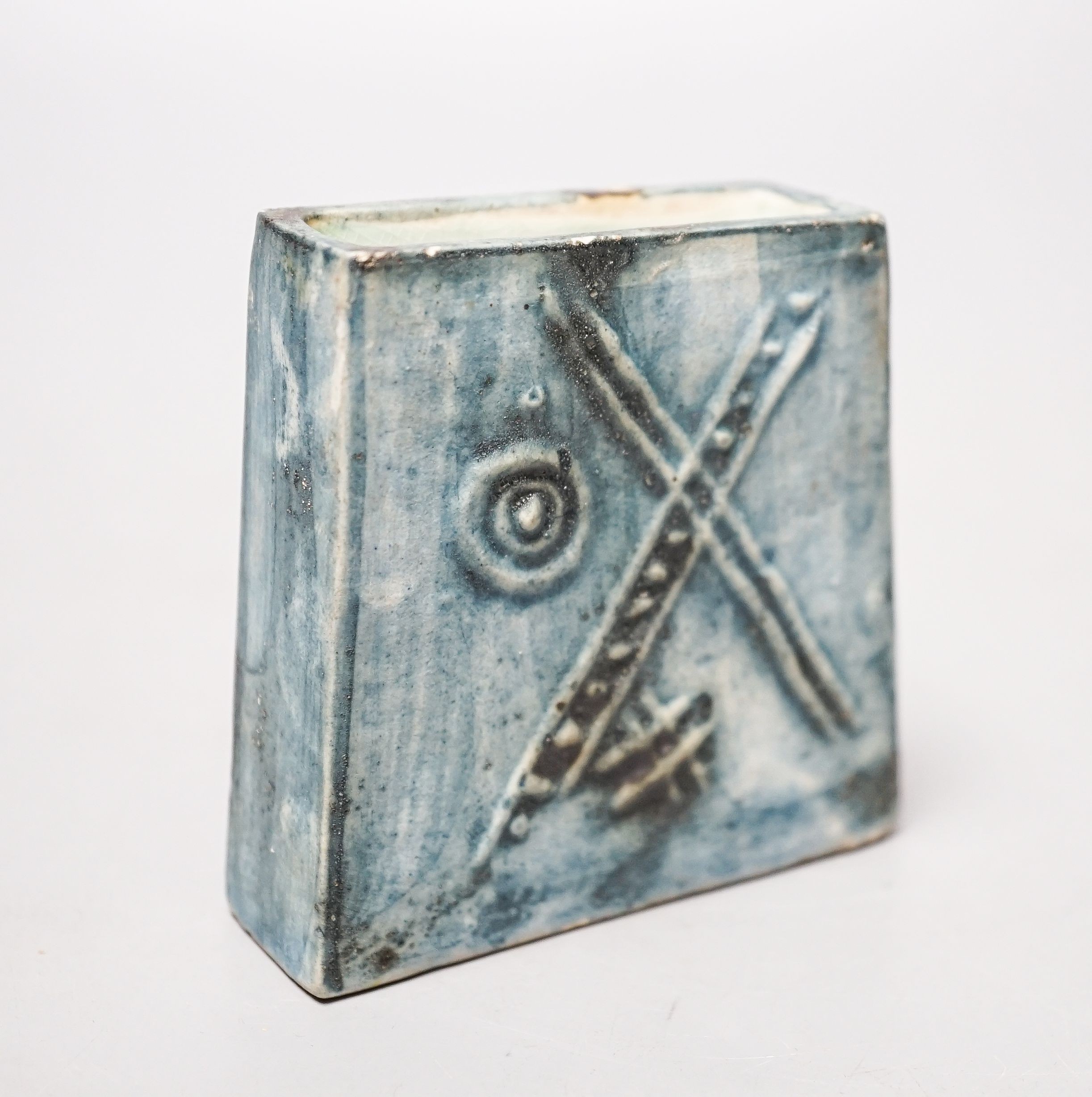 A Troika blue pottery vase, marked to base. *This lot is being sold in aid of the charity Prostate Cancer UK with 100% of the hammer price going to the charity” 8cm